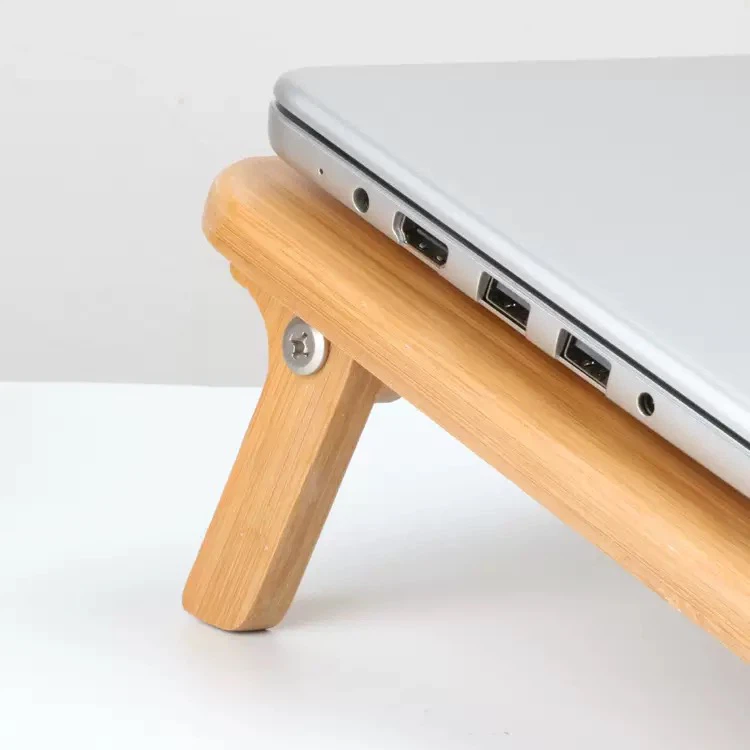 Bamboo Laptop Cooling Stand with Dual Cooling Fans Adjustable Notebook Riser