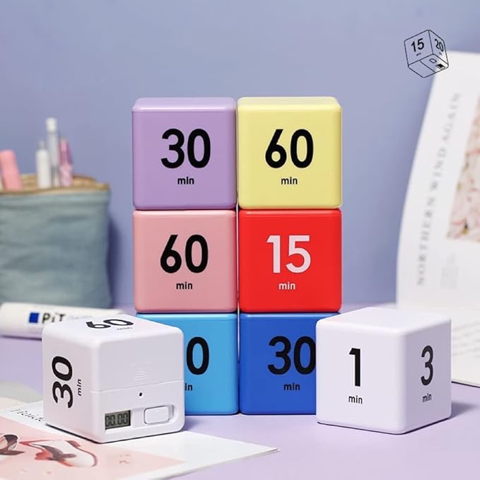Feilifan Cube Timer, Productivity Flip Timer for Classroom Study Kitchen Workout Kids ADHD Countdown 15-20-30-60 Minute Preset, Pink