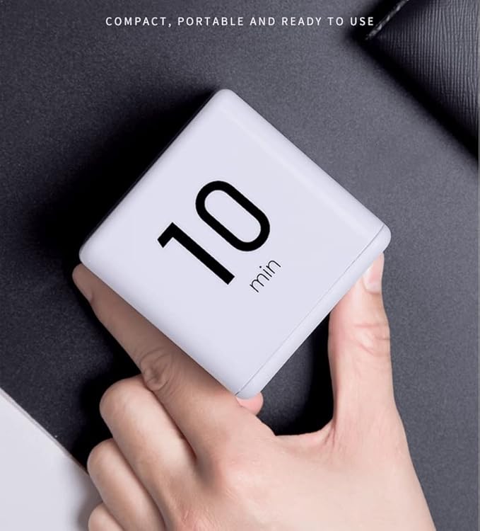 Feilifan Cube Timer, Productivity Cube Rotating Timer for Kitchen Studying Workout Classroom Kids ADHD 1-3-5-10 Minute Preset, White