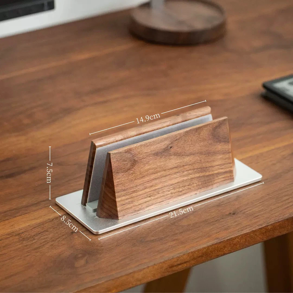 Wood & Aluminum Vertical Laptop Stand Dual‑Slot Desktop Notebook Holder