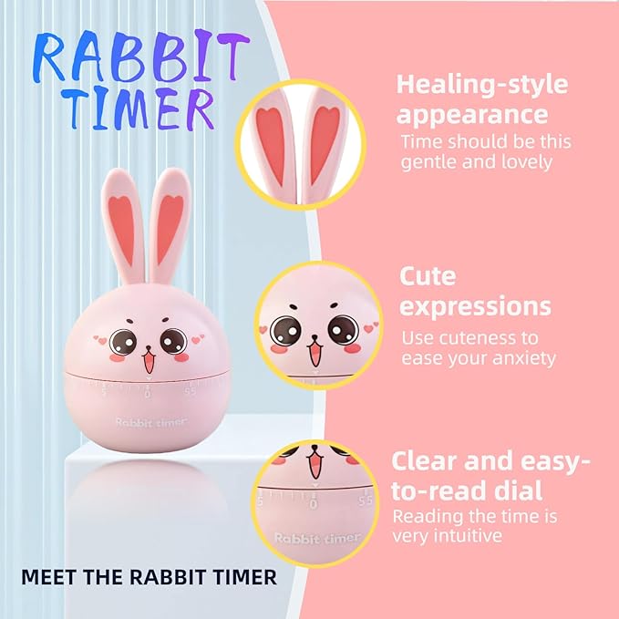 Cartoon Mechanical Kitchen Timer, 60 Minutes Countdown Timer, Mechanical Visual Timer for Kids - No Batteries Required, Kitchen Timer for Cooking, Home, Study and Classroom (Blue-D)