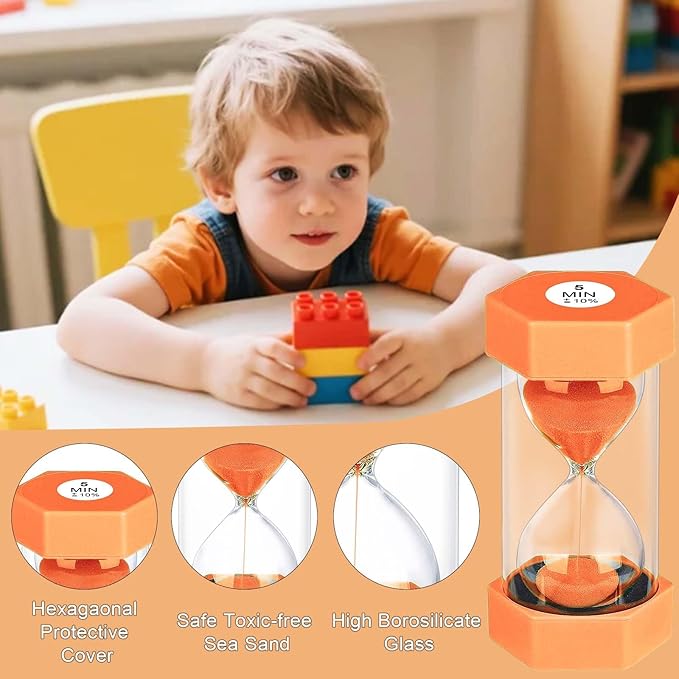 Hourglass 60 Minute Sand Timer, Plastic Orange Sand Clock 60 Min, Colorful Hour Glass Sandglass for Classroom Gmaes Decor (Orange)