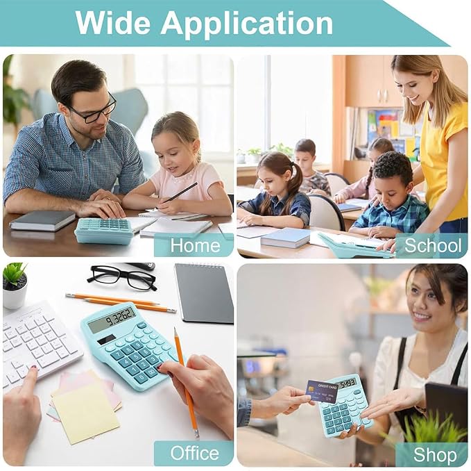 Desk Calculator for Home Office School, Desktop Calculators with Large 12-Digit Display for Kids Seniors Adults, Compact Basic Calculator for Daily Calculation (Blue)