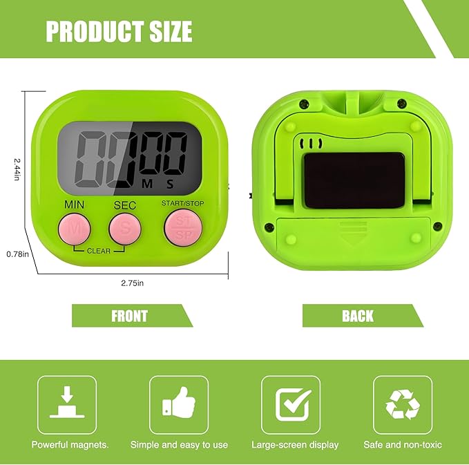 6 Pack Multi-Function Electronic Timer, Colorful Kitchen Timers Digital Magnetic, Countdown Timer, Big LCD Display Loud Alarm Kitchen Timers for Cooking, Bathing, Gym, Meeting, Classroom