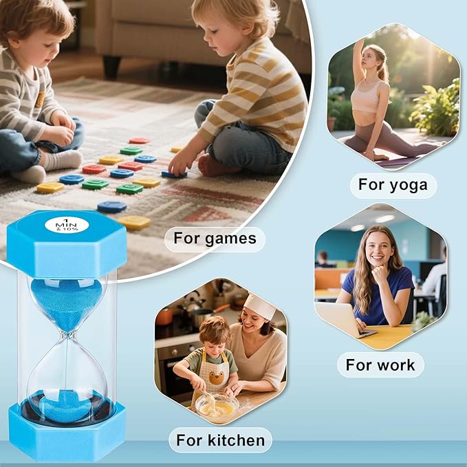 30 Minute Sand Timer, Unbreakable Hexagon Sand Clock, Plastic Sand Watch 30 Min, Reloj De Arena 30 Minutos, Colorful Hour Glass Sandglass for Classroom Games(Blue)