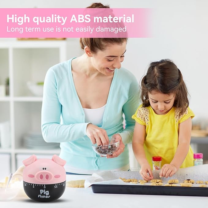 Cute Pig Kitchen Timer, 55 Minute Timer Mechanical Count Down Timer Clock for Cooking Baking Time Management, Pink, 6.5 * 7cm/2.6 * 2.8in